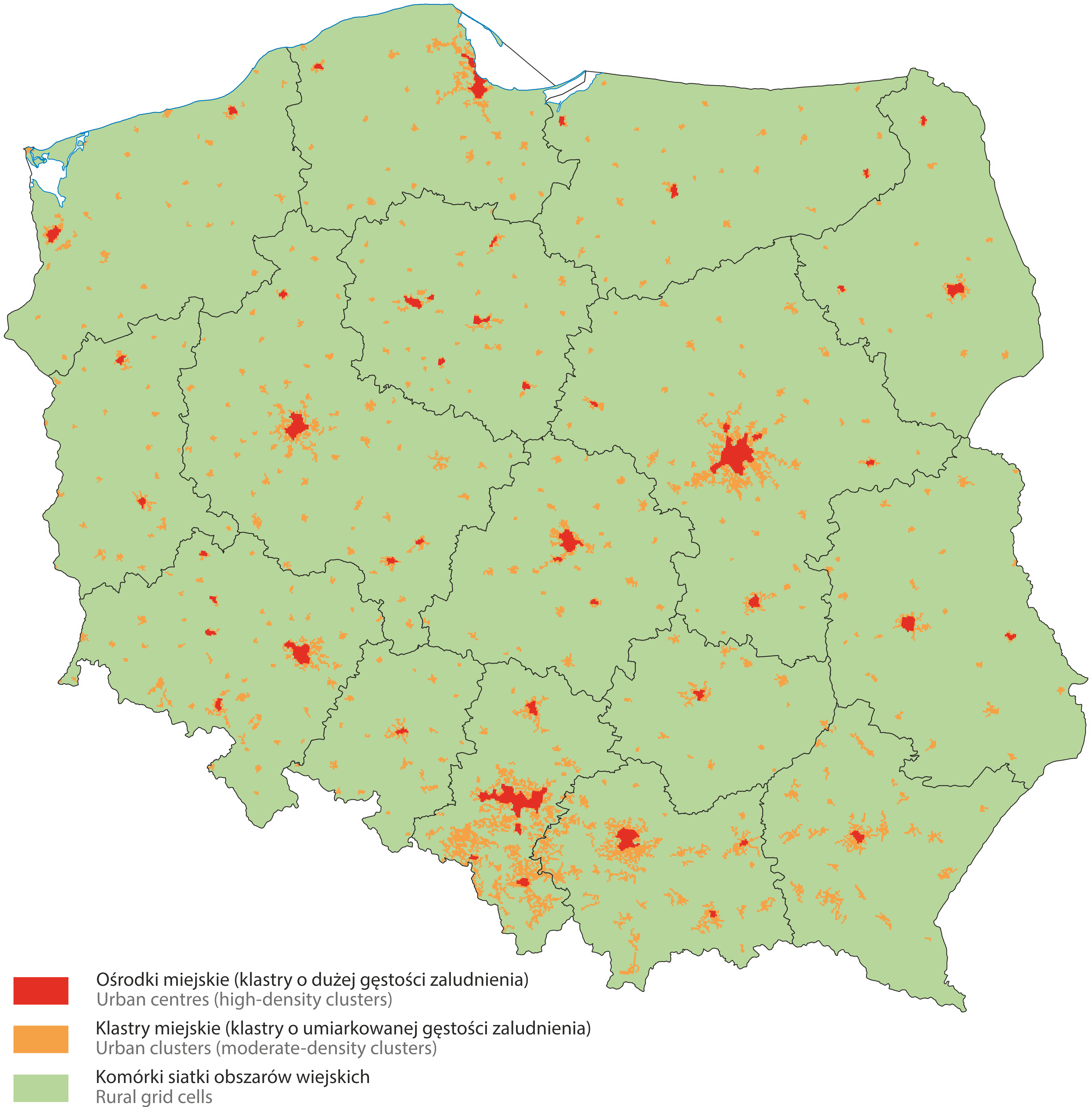 Cluster types in Poland based on the one-kilometer grid