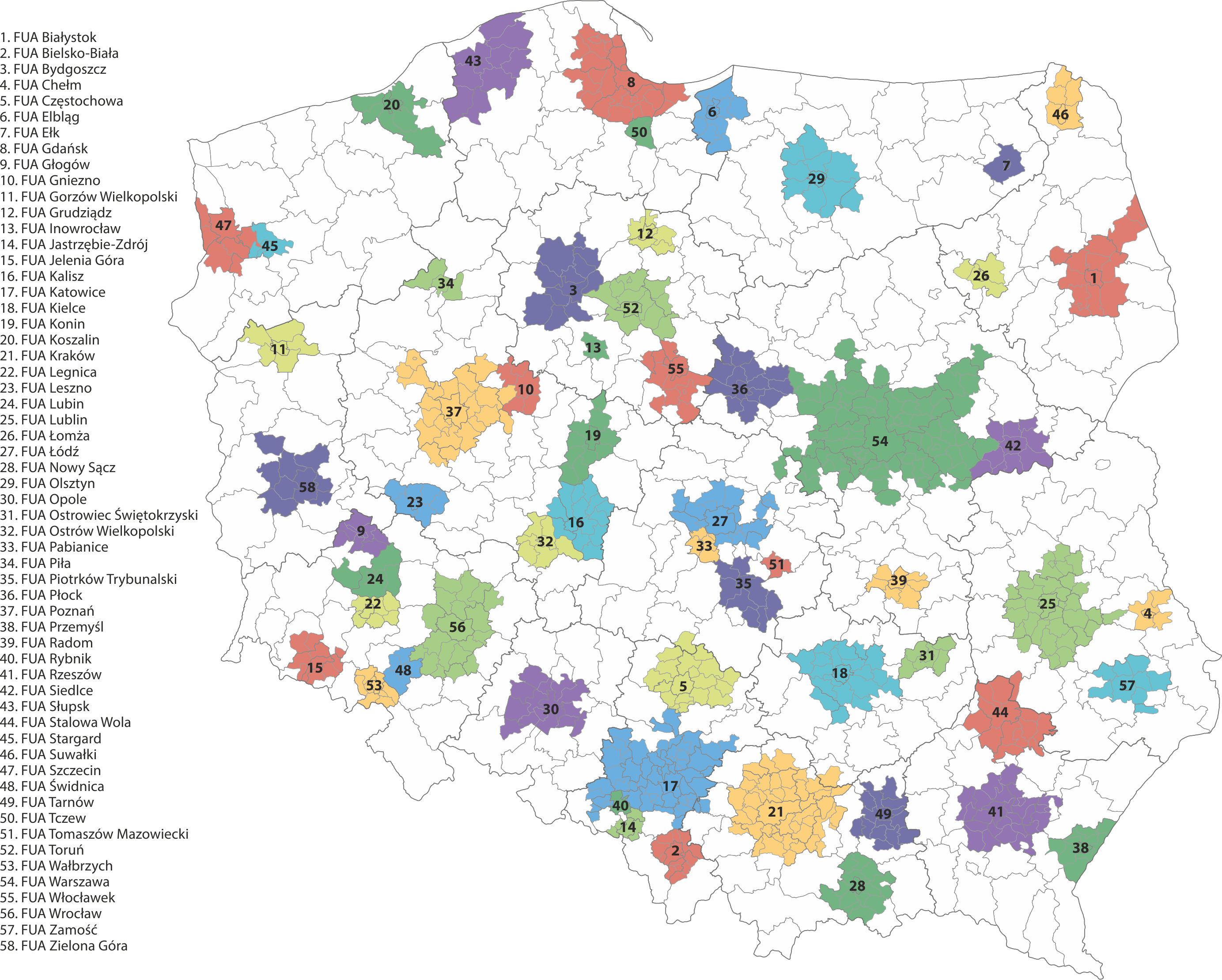 Functional urban areas (FUAs) in Poland in 2018