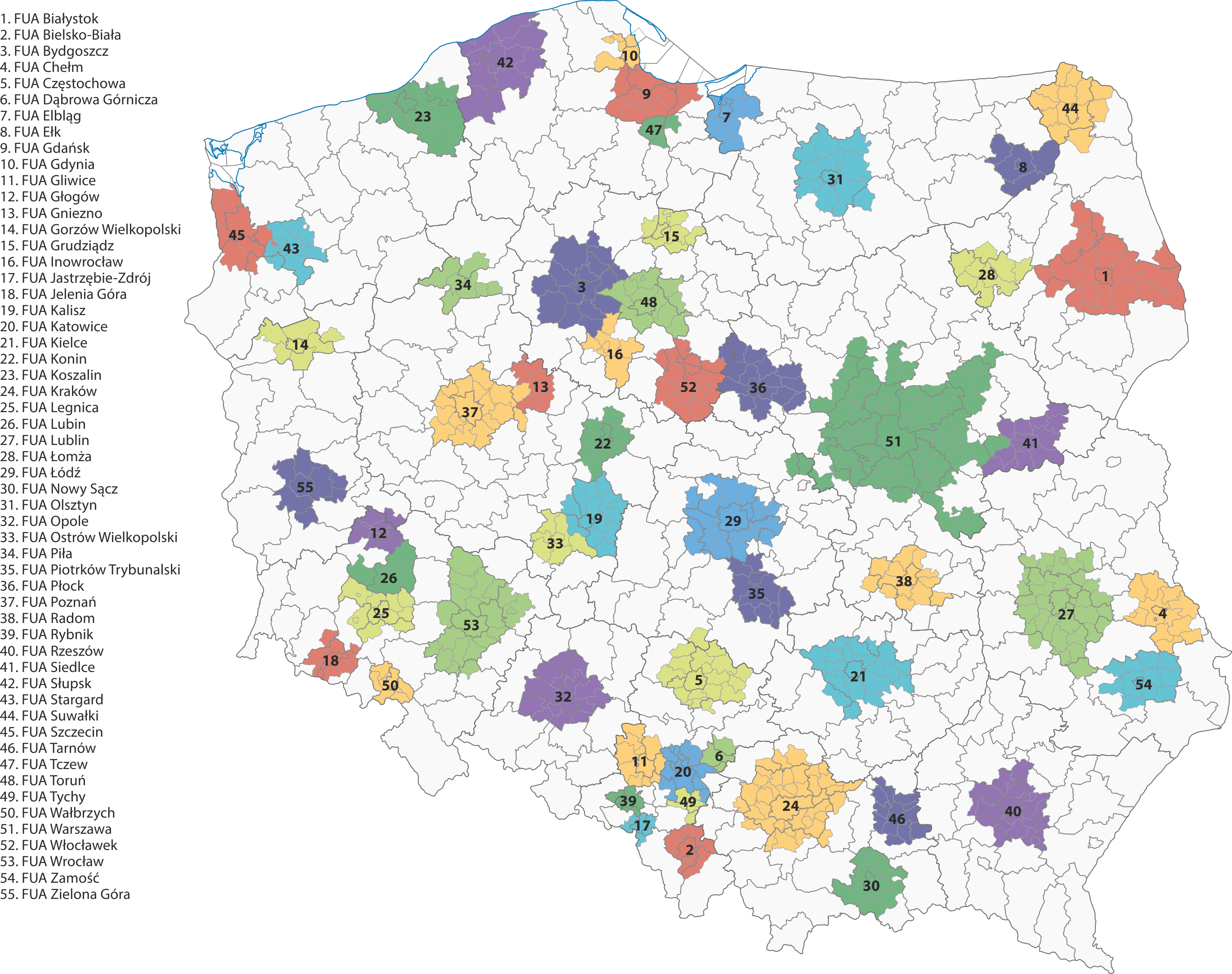 Functional urban areas (FUAs) in Poland
