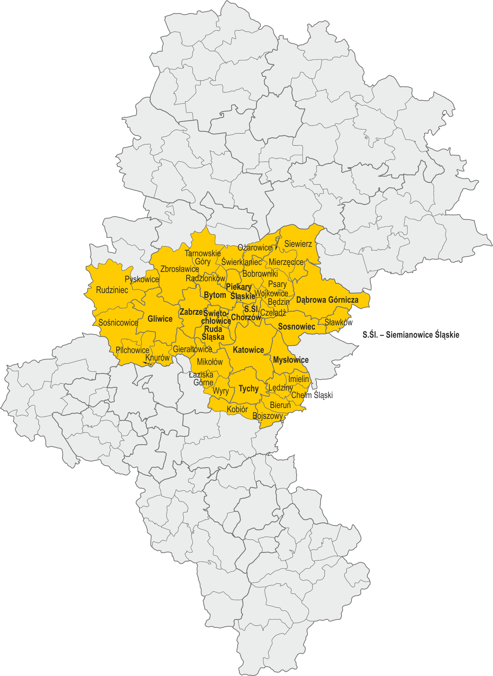 Górnośląsko-Zagłębiowska Metropolis as of 1 January 2022