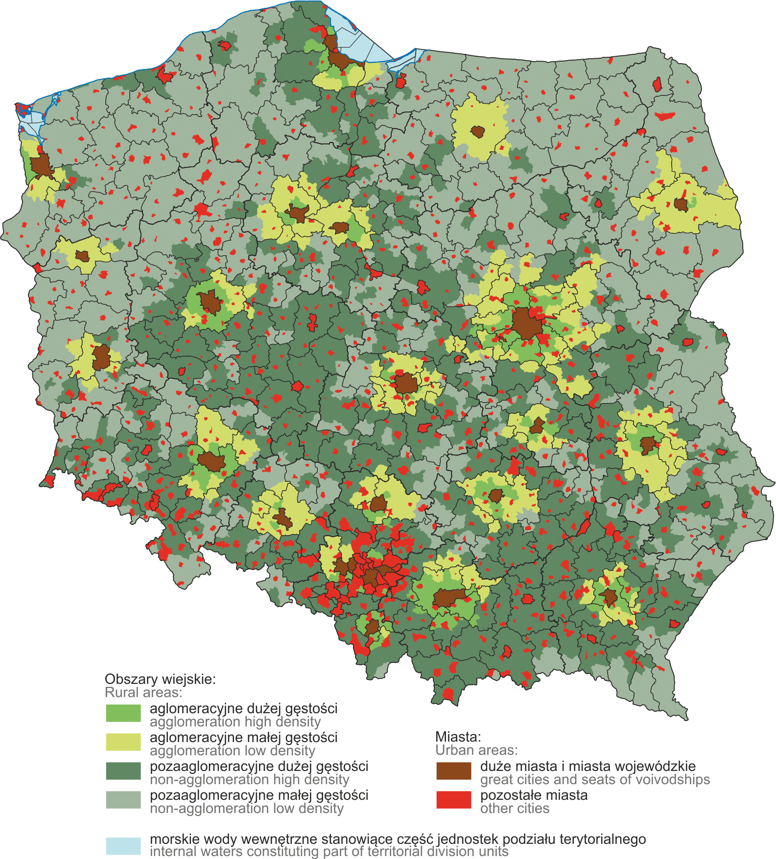 Map of Poland with Delimitation of rural areas in 2025. Data for map in downloadable XLSX file below