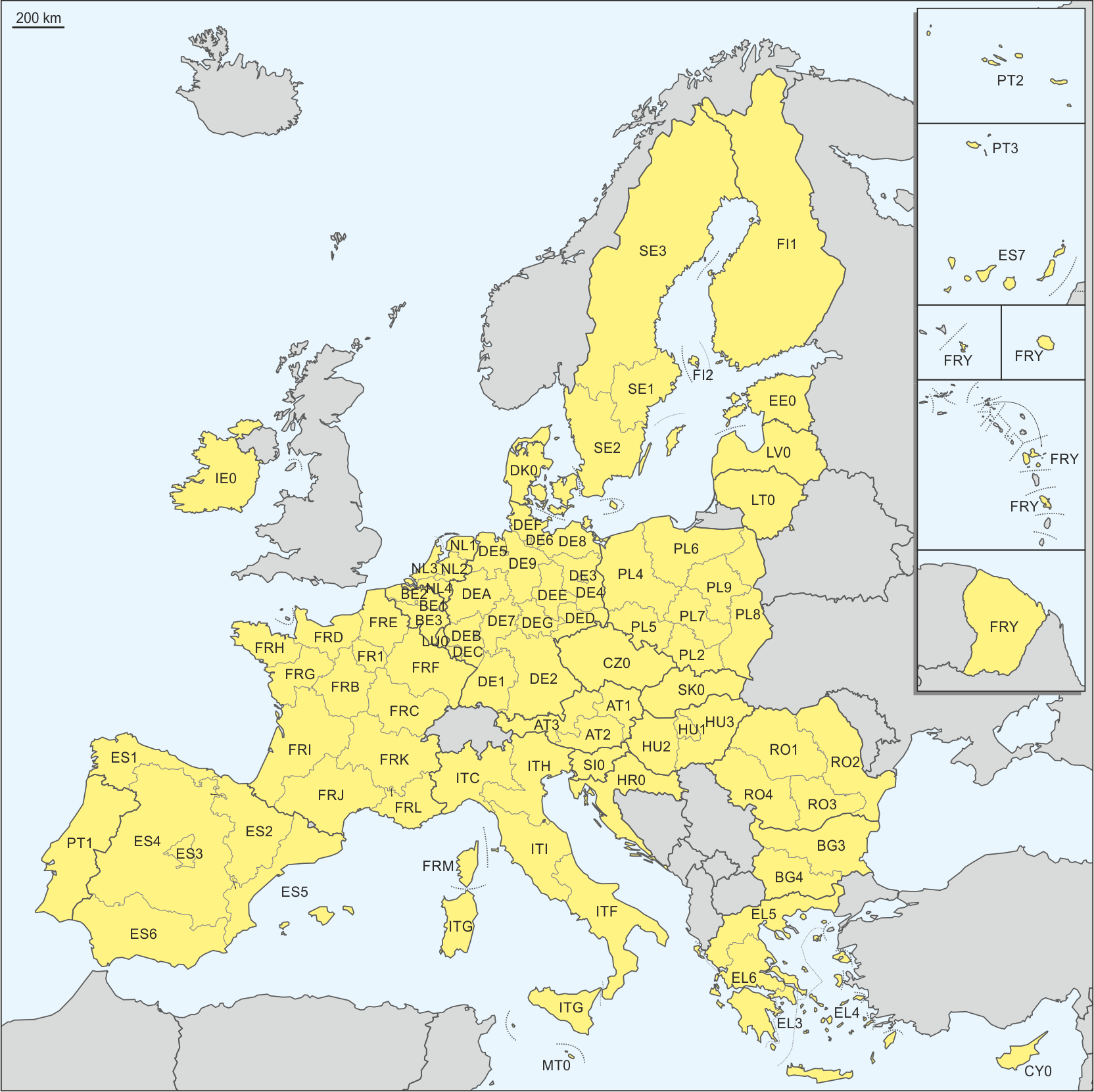 The division of the EU Member States on NUTS level 1 units