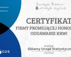 Główny Urząd Statystyczny z certyfikatem firmy promującej honorowe oddawanie krwi Foto