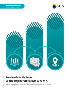 Okładka publikacji &quot;Powierzchnia i ludność w przekroju terytorialnym w 2025 r.&quot;