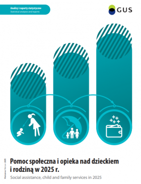 Okładka publikacji "Pomoc społeczna i opieka nad dzieckiem i rodziną w 2025 r."