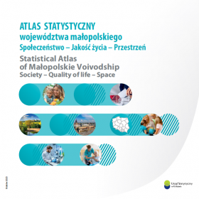 Okładka publikacji &quot;Atlas statystyczny województwa małopolskiego. Społeczeństwo - Jakość życia - Przestrzeń&quot;