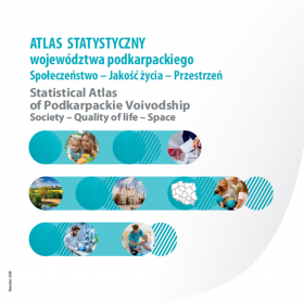 Okładka publikacji &quot;Atlas statystyczny województwa podkarpackiego. Społeczeństwo - Jakość życia - Przestrzeń&quot;