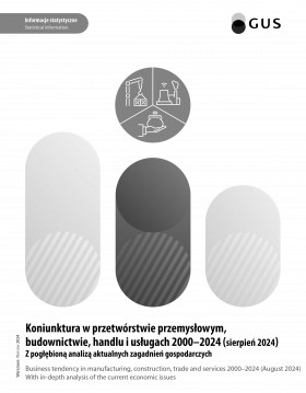 Okładka publikacji &quot;Koniunktura w przetwórstwie przemysłowym, budownictwie, handlu i usługach 2000-2024 (sierpień 2024)&quot;
